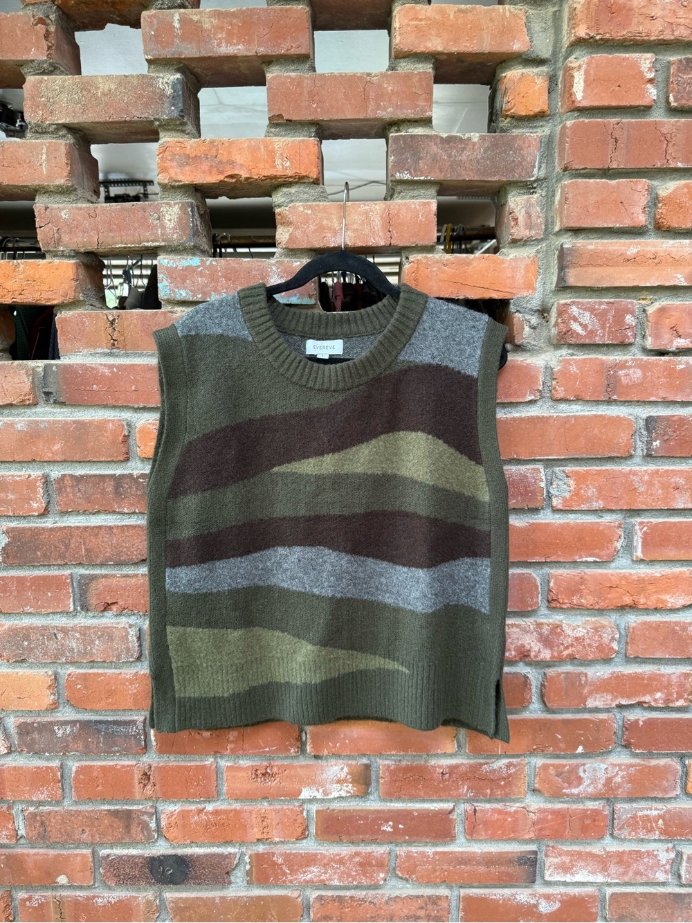 Evereve Olive, Brown & Gray Striped Crewneck Sweater Vest
